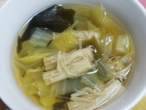 さっぱり☆えのき・白菜・ワカメのポン酢スープ